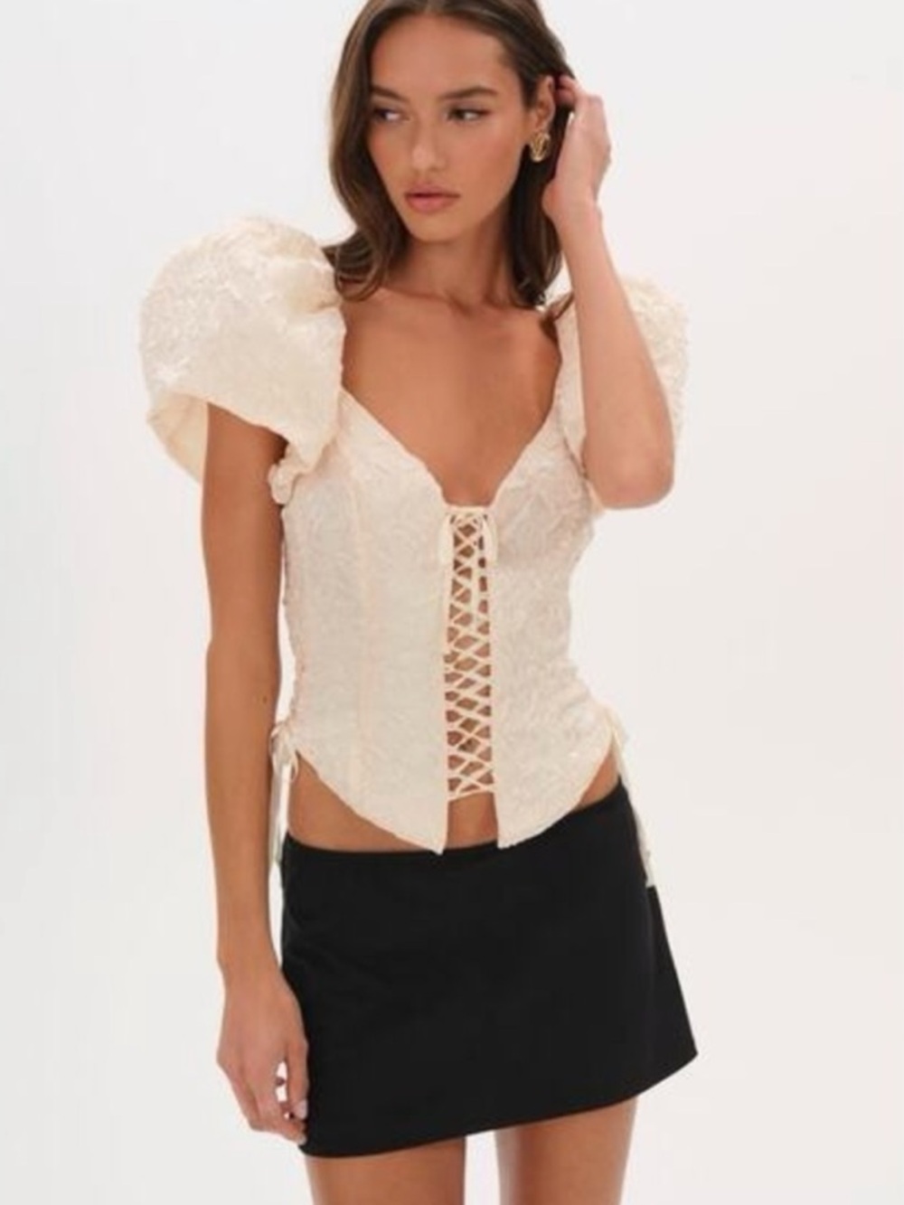 FOR LOVE & LEMONS frosted organza blouse in cream NEW